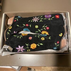 Dingo Flower Power Suede Western Boots Black - Size 9.5